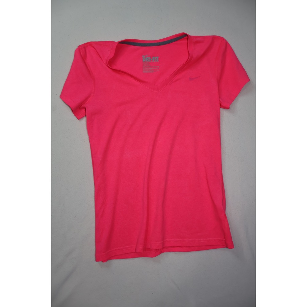 Nike Dri-FIT Womens V-Neck Short Sleeve Training T-Shirt Neon Pink Small